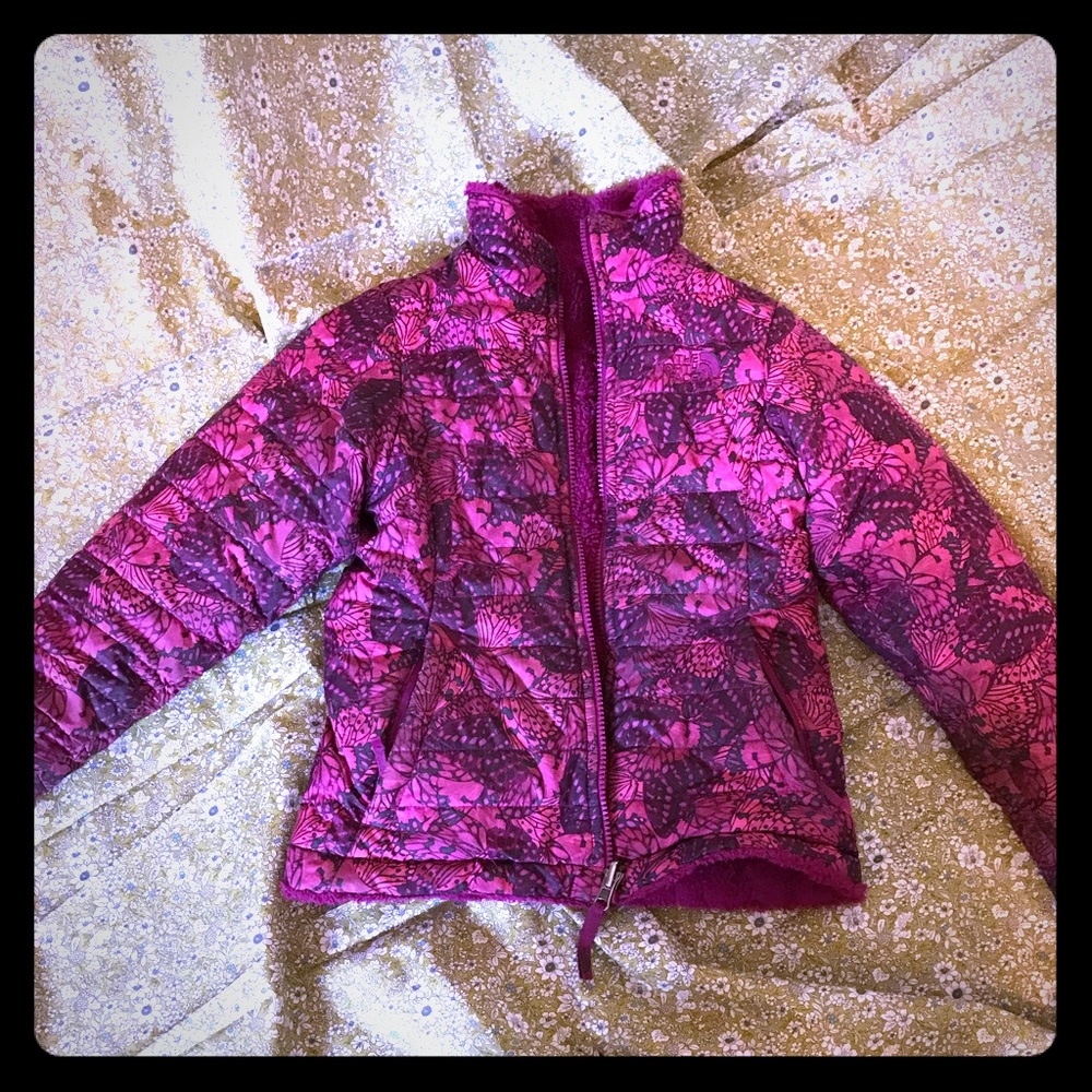 Butterfly north face reversible puff coat